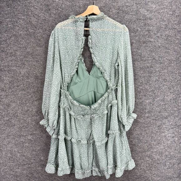 Unbranded Dress Women M Medium Gray Animal Print Shift Short V-Neck Long Sleeve - Picture 2 of 5